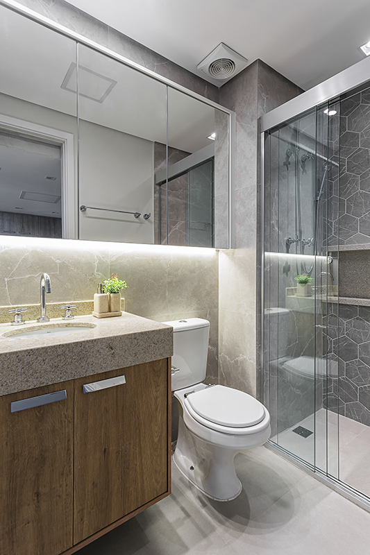 Projeto: RMV Interiores |Banheiro com aspecto mais cleans e moderno com acabamento minimalista