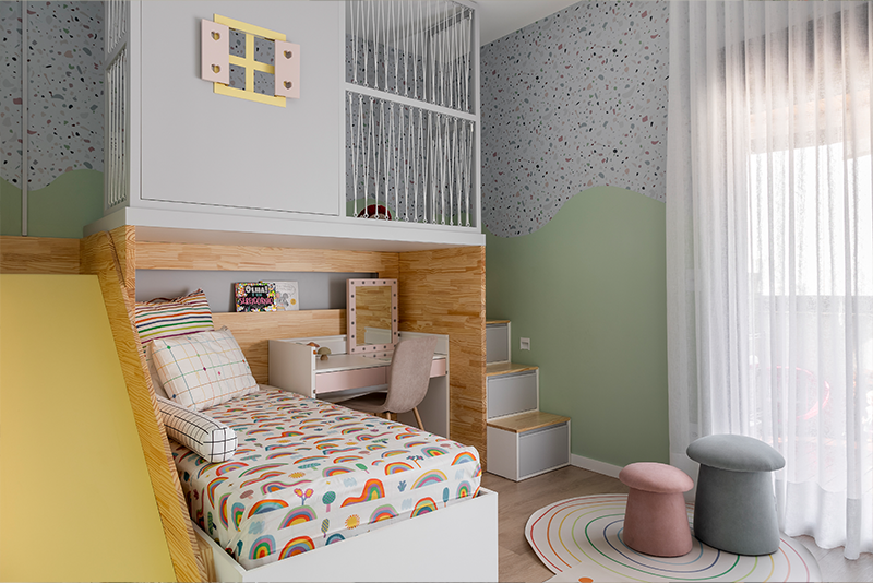 Projeto: Cilene Lupi | Uma paleta de cores variada pode contribuir para o aspecto lúdico em quartos infantis e estimular o desenvolvimento dos pequenos.