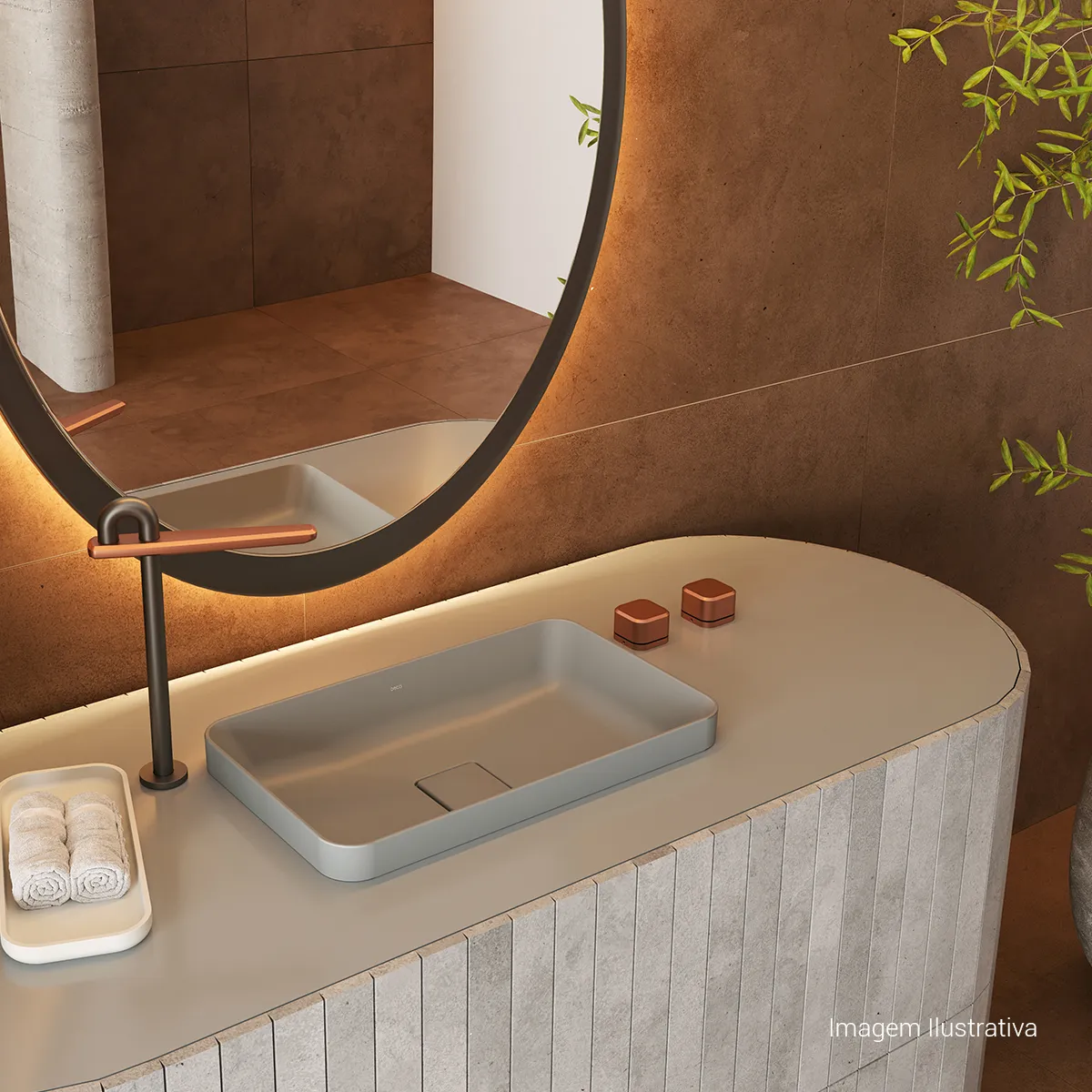 Bica de mesa Memphis + Acionamento de Misturador de Mesa Quadrado – Foto: Deca