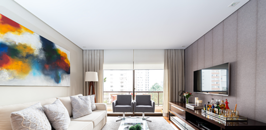 Arquiteta explica como usar a cor de 2026 na arquitetura e na decoração Projeto Camila Palladino | Neste projeto, objetos decorativos com cor adicionam um toque de personalidade na sala.