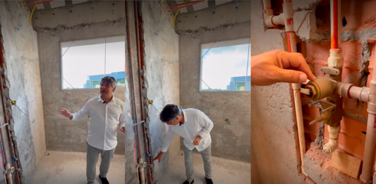 A importância do projeto hidráulico bem executado nas reformas Projeto: Meneghisso & Pasquotto Arquitetura | Em vistoria de obra, o arquiteto Alexandre Pasquotto avalia toda a execução da hidráulica antes do fechamento das paredes do banheiro