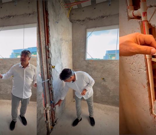 A importância do projeto hidráulico bem executado nas reformas Projeto: Meneghisso & Pasquotto Arquitetura | Em vistoria de obra, o arquiteto Alexandre Pasquotto avalia toda a execução da hidráulica antes do fechamento das paredes do banheiro
