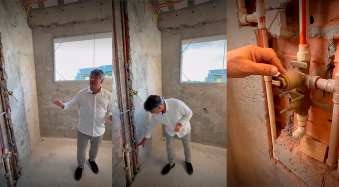 A importância do projeto hidráulico bem executado nas reformas Projeto: Meneghisso & Pasquotto Arquitetura | Em vistoria de obra, o arquiteto Alexandre Pasquotto avalia toda a execução da hidráulica antes do fechamento das paredes do banheiro