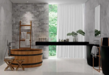 Porcelanato marmorizado: cores, acabamentos e como usar no seu projeto Marmorizado cinza é neutro, mas ganha presença com iluminação direcionada – Foto: Portinari