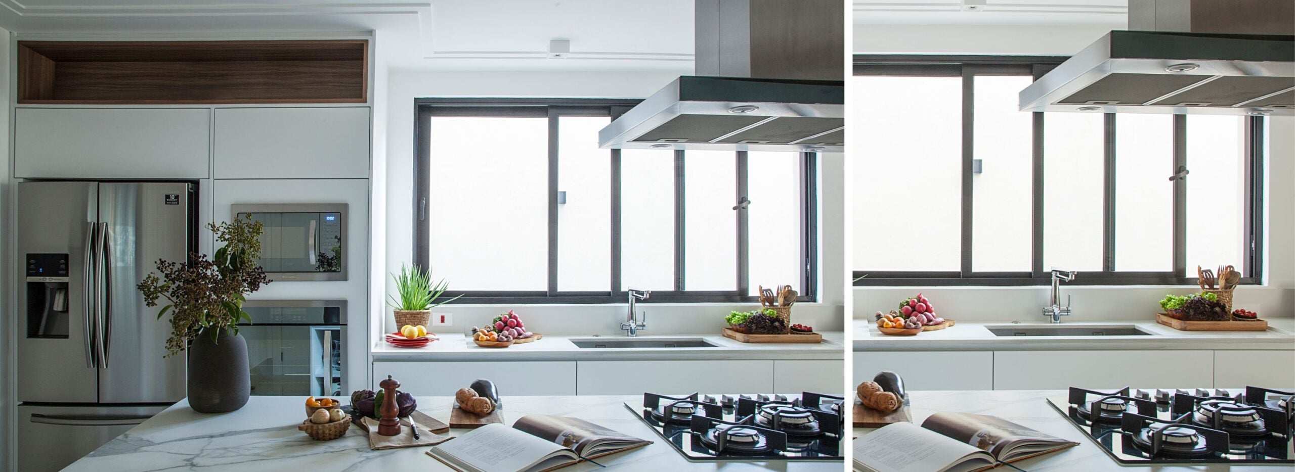 A arquiteta diz que a instalação da cuba deve acompanhar o triângulo formado entre a geladeira e fogão