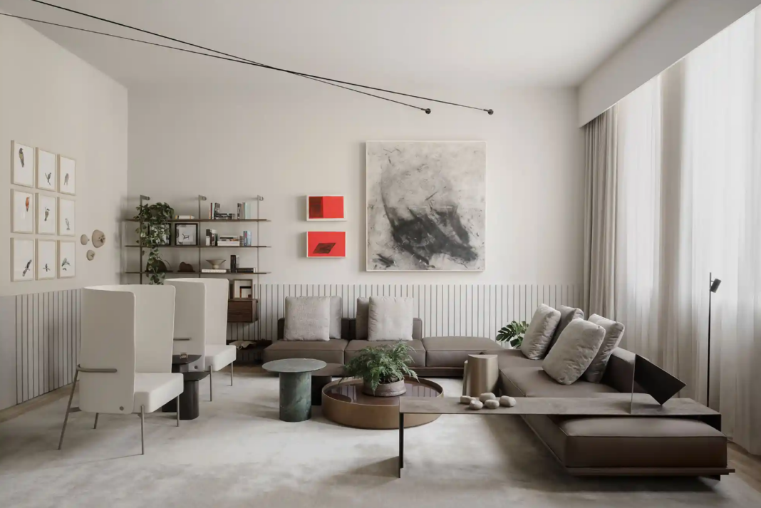 O sofá vira a segunda cor do ambiente quando tem um tom diferente do da parede – Foto: Estúdio NY18/CASACOR | Projeto: Ana Paula Paolinelli